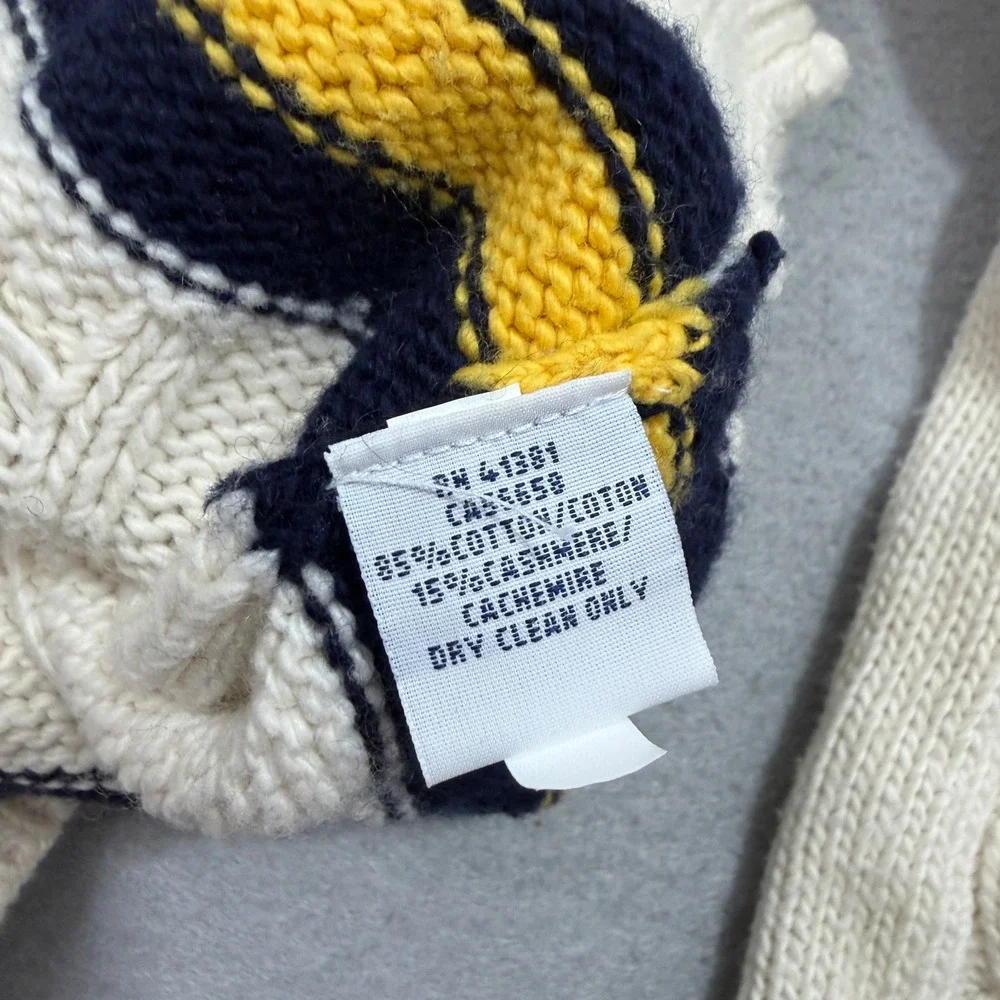 Polo Ralph Lauren Sweater Mens XL Ivory Cricket Cable Knit Cotton Cashmere VNeck